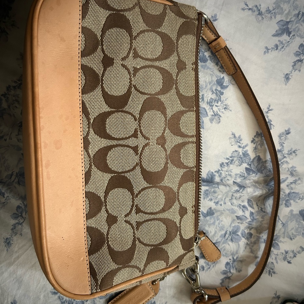 Coach Tan and Brown Signature Shoulder Bag